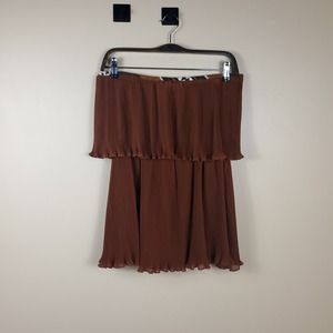 Judith March Brown Pleated Strapless Blouse Size M